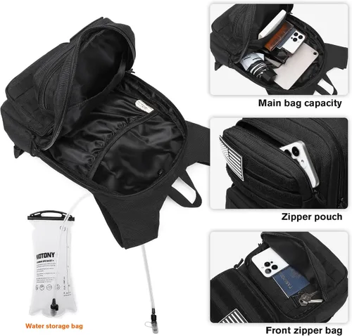 Vista 6 de wotony Mochila de hidratación con vejiga de agua para senderismo, paquete de hidratación táctica para hombres y mujeres, mochila de agua Molle