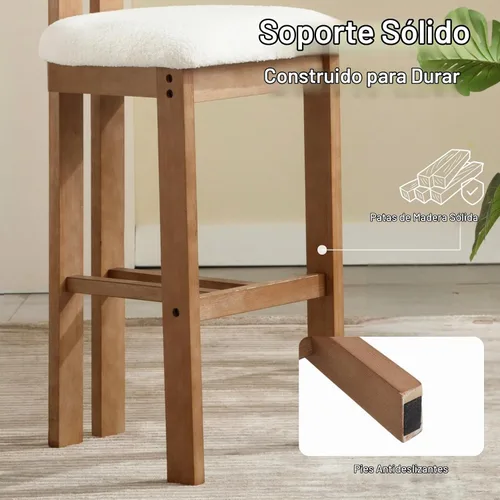 Vista 6 de DUOMAY Juego de 2 taburetes de bar modernos de 26 pulgadas de altura de mostrador con respaldo y patas de madera maciza, taburetes de bar modernos