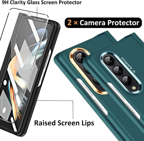 Vista 2 de NINKI Funda compatible con Galaxy Z Fold 4 con protector de pantalla y 2 protectores de lente de cámara, funda de protección de bisagra para Z Fold
