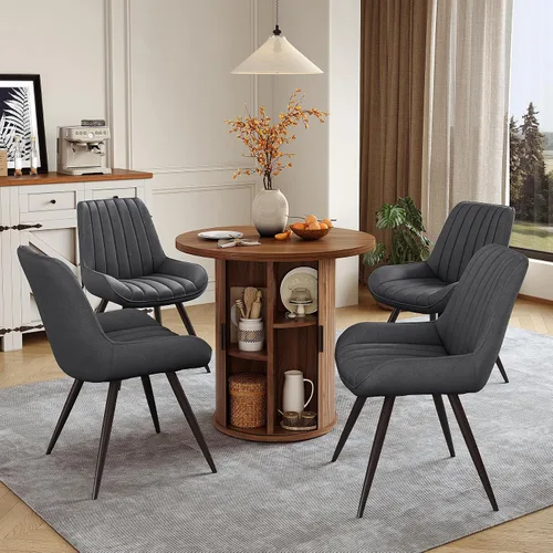 Vista 121 de Miereirl Moderno juego de comedor de 5 piezas para mesa redonda de madera de 4,31.5 pulgadas con estante de almacenamiento semiabierto y puerta