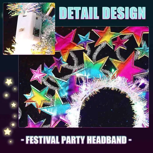 Vista 6 de Nicute Diadema con luces LED, estrellas y halo, aro brillante, para fiestas, fiestas, para mujeres y niñas