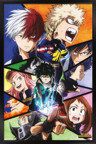 Vista 6 de Trends International My Hero Academia-Faces - Póster de pared de 14.725 x 22.375 pulgadas, versión con marco en color madera rústica