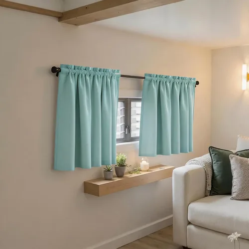 Vista 6 de Mrs.Naturall Cortinas opacas costeras para cocina, oscurecimiento de habitación pequeña, aislamiento térmico, niveles cortos para ventana pequeña