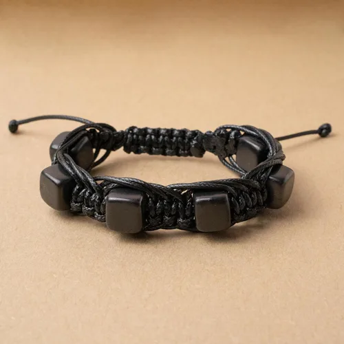 Vista 6 de Karelian Heritage Pulsera de macramé y arachne de shungita genuina de shungita Joyería de piedra Shungite para hombres y mujeres Joyería