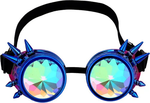 Vista 118 de Gafas de caleidoscopio retro con pinchos, gafas de cristal arcoíris steampunk estilo soldadura, gafas de cosplay punk