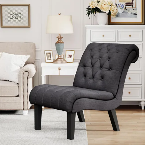 Vista 3 de HAOBO Home Silla de acento sin brazos con botones capitoné silla lateral para sala de estar dormitorio Funiture