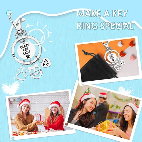 Vista 3 de Llavero de gato de regalo para mujeres, con estampado de patas, cara de gato, lindo y divertido mini colgante de joyería para novia, mejor amiga