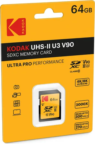 Vista 3 de Kodak Tarjeta de memoria SDXC UHS-II U3 V90 Ultra Pro de 64 GB, velocidad de lectura de hasta 300 MB/s y velocidad de escritura de 270 MB/s