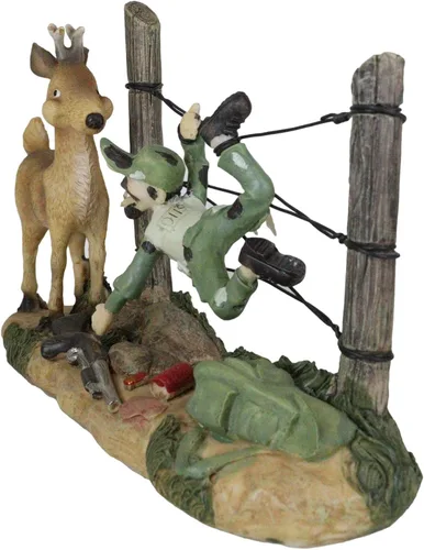 Vista 7 de Ebros Gift "Taste of Your Own Medicine" ciervo que se acerca a cazador trenzado en alambre de púas trampa estatuilla decorativa cabaña Lodge