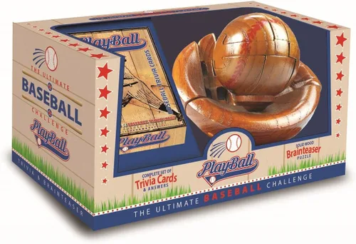 Vista 2 de CHH 6140 Rompecabezas 3D de madera de béisbol y guante de 4.5 pulgadas, acabado de madera oscura