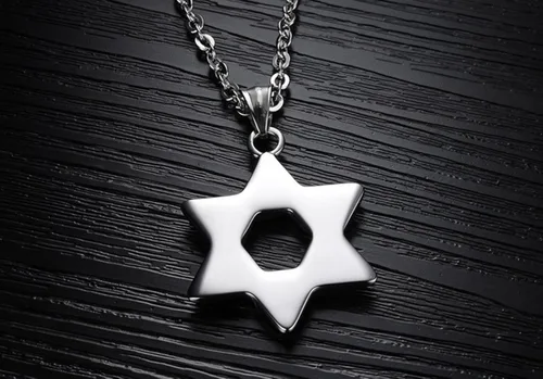 Vista 3 de Joyplancraft - Collar de acero inoxidable para hombre, diseño de estrella de David, chapado en plata
