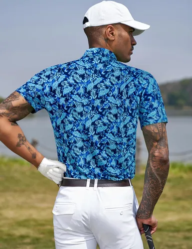 Vista 130 de TAPULCO Camisetas tipo polo de secado rápido para hombre, diseño de camuflaje, atléticas, ligeras, transpirables, casuales, para golf