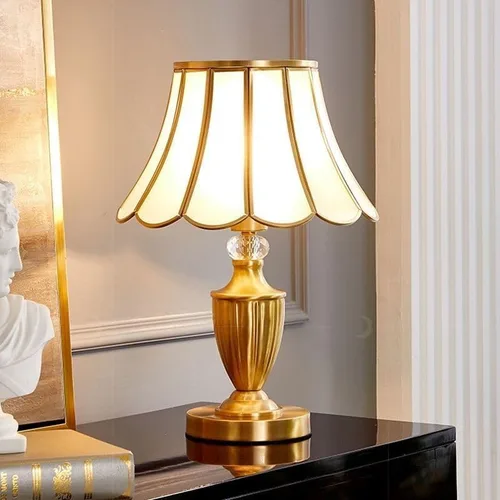 Vista 5 de Lámpara de mesa de latón lámpara de noche retro estudio pantalla de vidrio lámpara de mesa decoración del hogar lámpara de mostrador de mesita