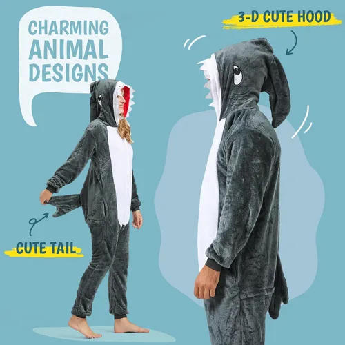 Vista 3 de Pijama de animal para adultos, disfraces de Halloween para mujeres, hombres, parejas, pijamas de Halloween, cosplay, mameluco de animales