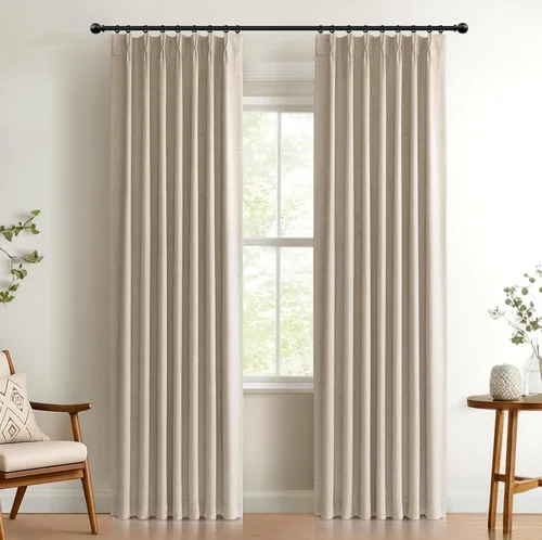 Vista 24 de 100% Blackout Shield Cortinas opacas con textura y aspecto de lino de 72 pulgadas de largo, juego de 2 paneles de cortinas opacas de lino sintético