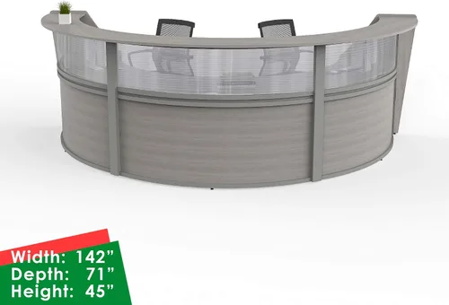 Vista 4 de Linea Italia Oficina curvada, transparente, fácil de montar, mostrador de recepción de 3 paneles para vestíbulo, salón, 142 x 71 pulgadas