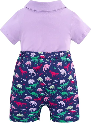 Vista 2 de BFUSTYLE Mameluco para bebé niño 2 en 1, traje de manga corta con pajarita 0-24 meses
