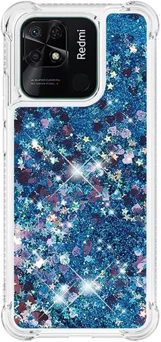 Vista 32 de Funda de silicona transparente con purpurina para Xiaomi Redmi A1 Bling Liquid Clear Star Heart Silicone Bumper a prueba de golpes, funda Azul