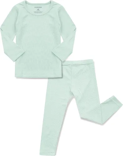Vista 14 de AVAUMA Conjunto de pijama para bebés, niños y niñas, ajuste ceñido, con nervaduras, ropa de dormir para el estilo de vida diario Negro/Azul