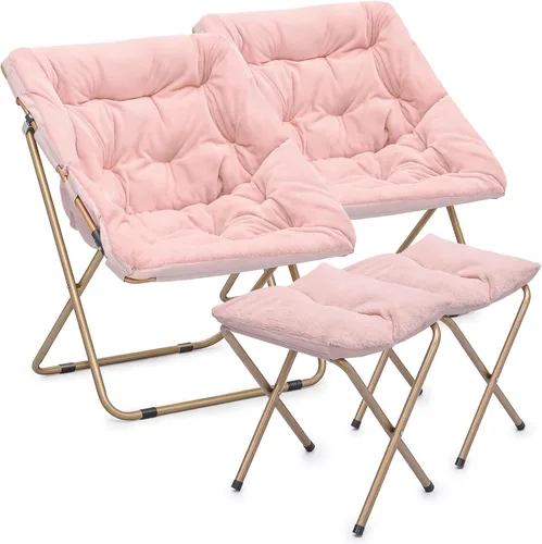 Vista 14 de Magshion Silla plegable de gran tamaño para adultos, silla de lectura con otomana, asiento circular esponjoso de piel sintética, cómoda silla