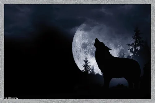 Vista 13 de Trends International Póster de pared de lobo - aullido, 14.725 x 22.375 pulgadas, versión enmarcada de madera de granero