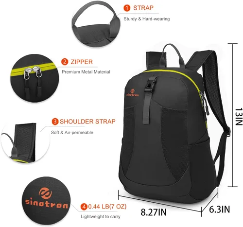 Vista 2 de Sinotron - Mochila de senderismo ligera y plegable de 22 l, mochila pequeña de senderismo, mochila de día para mujeres, hombres, viajes, camping
