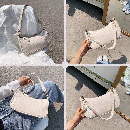 Vista 7 de Bolso de hombro de estilo clásico retro, para usar al hombro con cierre de cremallera para mujer