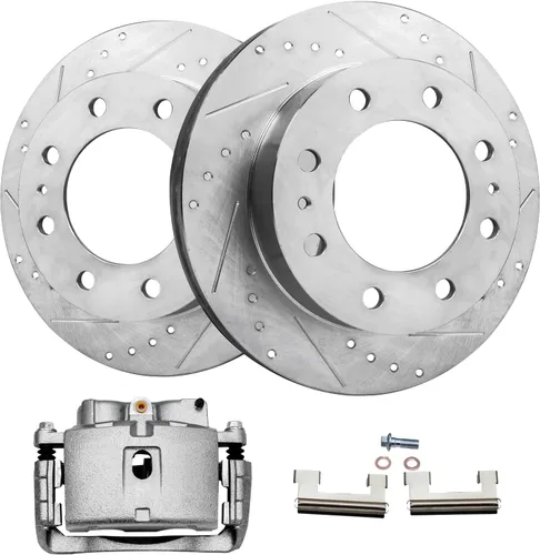 Vista 20 de Detroit Axle - Rotores de freno perforados traseros + repuesto de pinza de freno de disco trasera izquierda para Acura TL Honda Element - Juego de 3