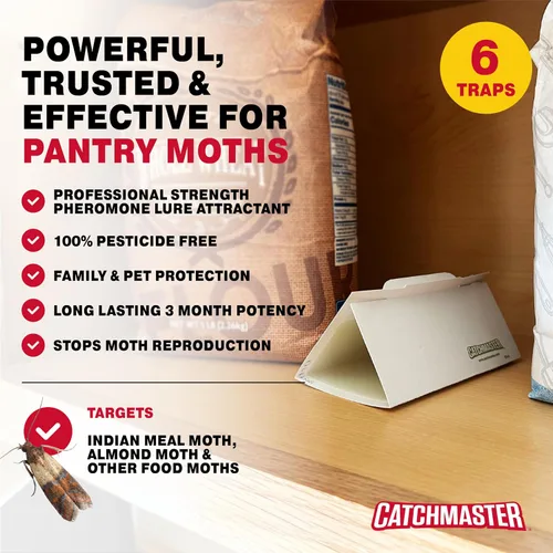 Vista 4 de Catchmaster Trampas para plagas y polillas de despensa, paquete de 6 unidades, mata insectos para almacenamiento de cocina, trampas adhesivas