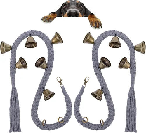 Vista 11 de Timbre de perro para entrenamiento de orinal en la puerta, de algodón tejido a mano con 6 campanas extra fuertes para entrenamiento de perros