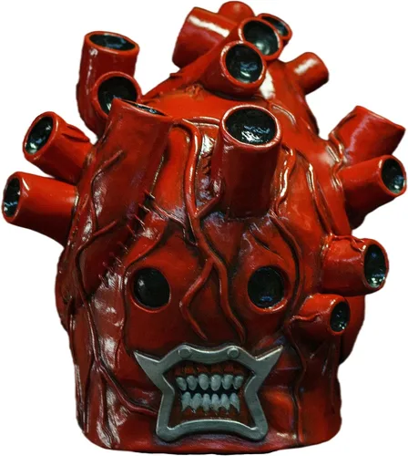 Vista 3 de VZQI Máscara de terror de corazón para adultos, disfraz de anime de látex Máscara de látex roja en forma de corazón para adultos con un rango