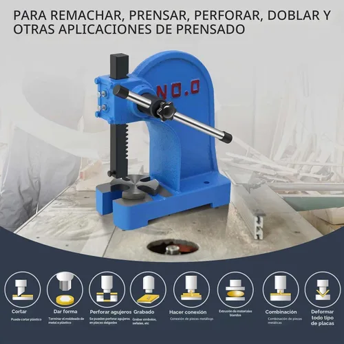 Vista 4 de Prensa manual de eje 0,5 toneladas, hierro fundido resistente Máquina de prensa de perforación de escritorio, para remachar agujeros de perforación
