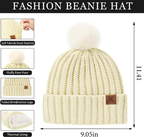 Vista 2 de Gorro cálido de invierno para mujer, bufanda de cuello largo, guantes para pantalla táctil, gorro de punto con pompón con forro polar, regalos