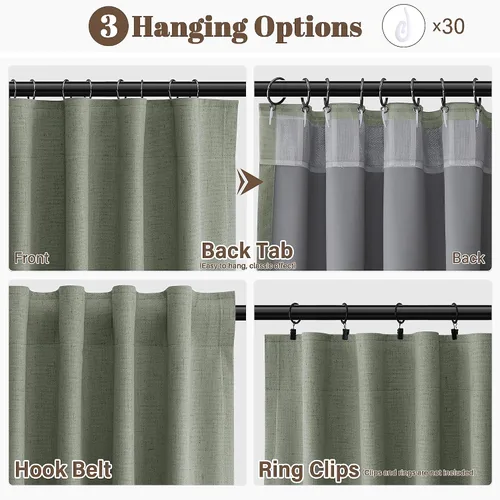 Vista 52 de Guken Cortinas opacas de lino, 2 paneles rústicos, elegantes, 100% opacas, con aislamiento térmico, banda de ganchos y trabilla trasera, 52 x 84