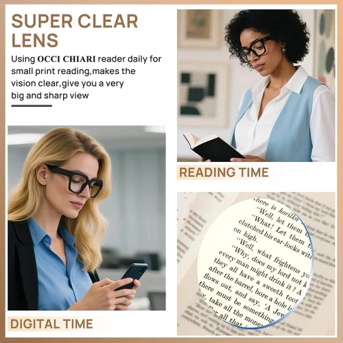 Vista 3 de OCCI CHIARI Oversized Reading Glasses for Women Retro Square Readers A-Negro