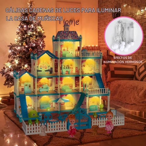 Vista 6 de Casa de Muñecas OCTERIC para Niñas, Casa de Muñecas de 13 Habitaciones con 2 Muñecas, Luces, Figuras, Cachorros, Muebles, Accesorios, Juguetes