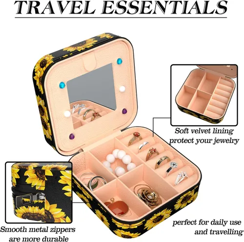 Vista 4 de LRITER Joyero de viaje para mujer, caja organizadora de joyería de moda con espejo, pequeño joyero, organizador de joyas de viaje, regalos