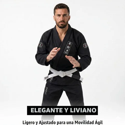 Vista 8 de Challenge 3.0 Premium Lightweight IBJJF BJJ Gi – Preshrunk Pearl Weave Jiu Jitsu Kimono with Free White Belt Negro