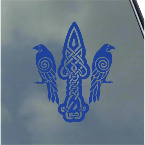 Vista 4 de Huginn y Muninn con Gungnir - Vinilo adhesivo nórdico Asatru Odin Thor Raven Negro