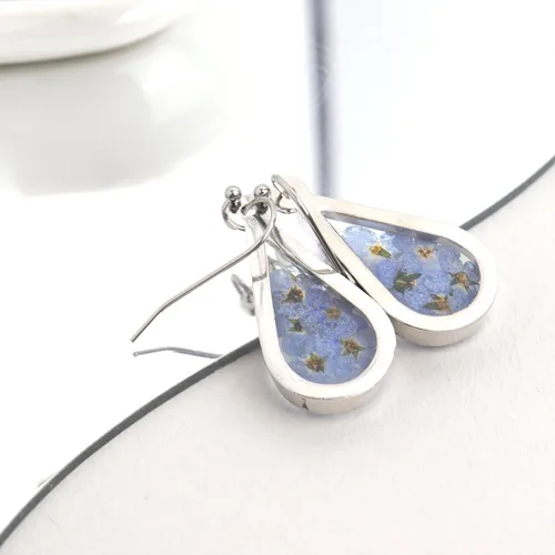 Vista 7 de JeanBeau - Aretes de flores prensadas hechos a mano para mujeres, adolescentes y niñas, flores secas de resina única, plata de ley, lágrima