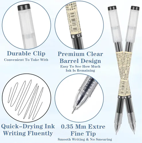 Vista 3 de 12 bolígrafos japoneses de tinta de gel negra de 0.014 in, punta extra fina, punta rodante, punta fina, escritura suave para diario, oficina