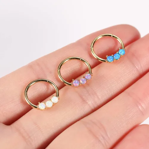 Vista 6 de GAGABODY Septum Jewelry - Aretes de acero quirúrgico 316L con bisagras, de ópalo y circonita cúbica pavimentada