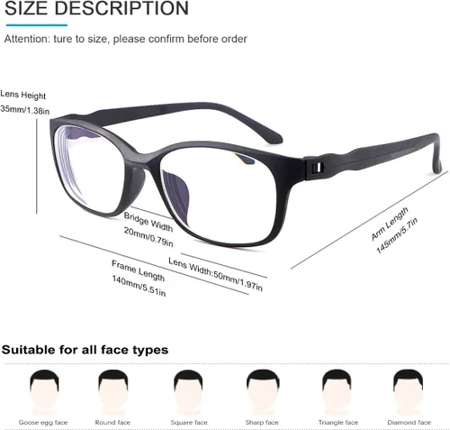 Vista 3 de YIMI Gafas de miopía antimiopía, antiluz azul, gafas de visión corta, poder negativo, gafas de miopía retro para hombres y mujeres