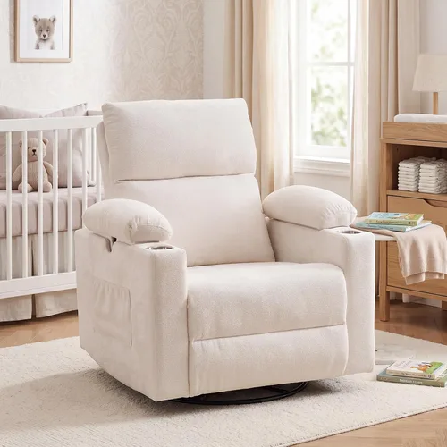 Vista 20 de Glider - Silla reclinable para guardería con reposabrazos ajustables, mecedora con masaje y calor, mecedora giratoria con reposacabezas ajustable