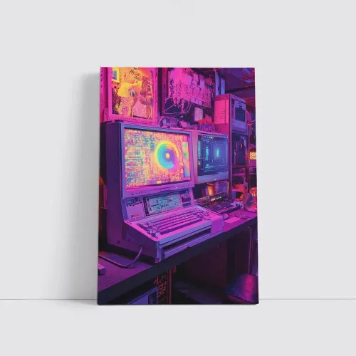 Vista 3 de Cyber Odyssey: Light Dance of Retro Technologies - Wall Art Print, Painting for Home Decor [Canvas 40x30]