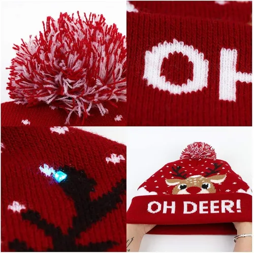 Vista 3 de OurWarm Gorro de Navidad con luces LED, unisex, de punto, para fiestas de Navidad