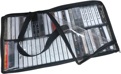 Vista 3 de Evelots Bolsa para Cintas de Casete - Organizador Transparente con Asas - Fácil de Transportar - Sin Polvo ni Humedad - Capacidad para 50 Cintas