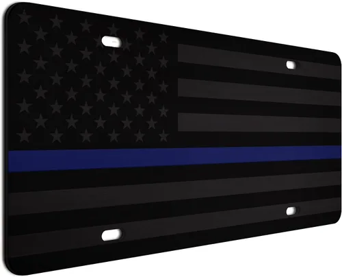 Vista 15 de JASS GRAPHIX Placa de matrícula personalizada con la bandera estadounidense de línea amarilla, homenaje personalizado a despachadores y operadores
