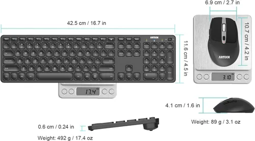 Vista 6 de Arteck Combo de teclado y mouse inalámbricos de 2.4G, teclado ultradelgado de tamaño completo y ratones ergonómicos para computadora, computadora