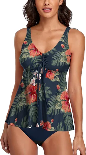 Vista 69 de Omichic Trajes de baño tankini para mujer, de dos piezas, blusa tipo tankini modesta con parte inferior de bikini Negro
